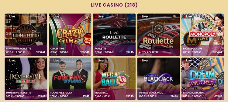 mount gold live casino selection